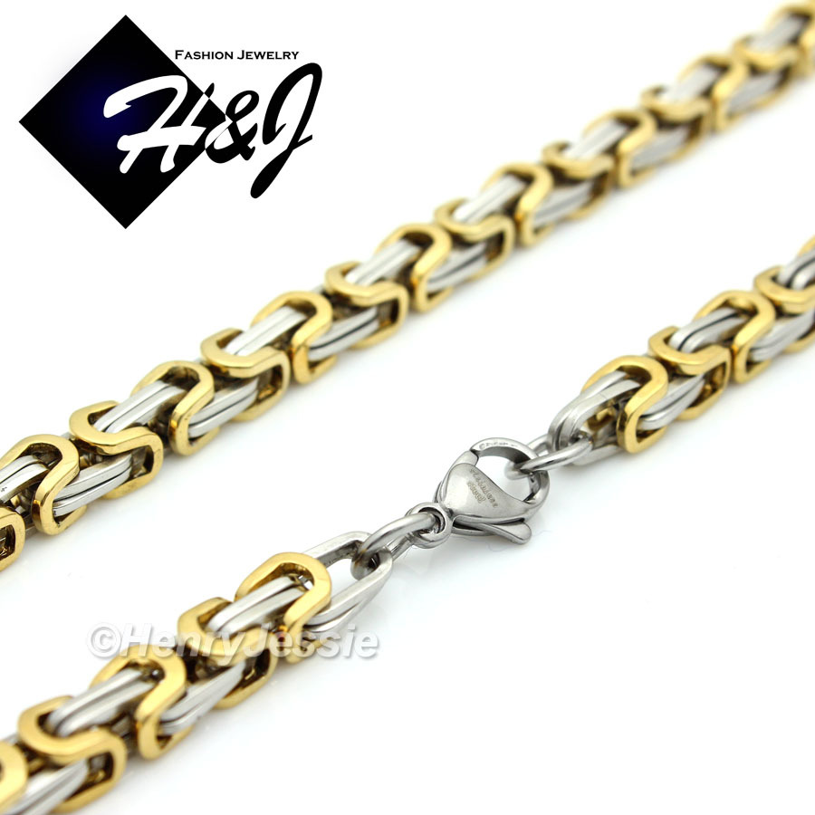 18-40″MEN’s Stainless Steel 6mm Silver/Gold Plated Byzantine Box Chain Necklace