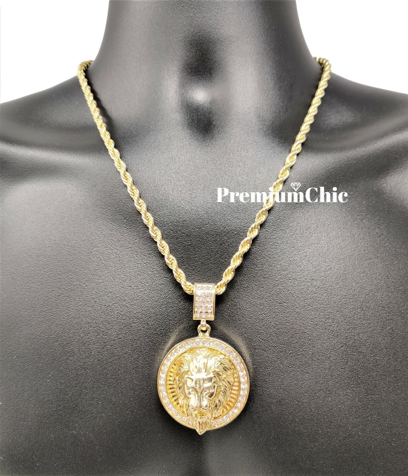 ICED Crowned Lion Pendant Necklace with Rope or Tennis Chain Plated CZ Jewelry