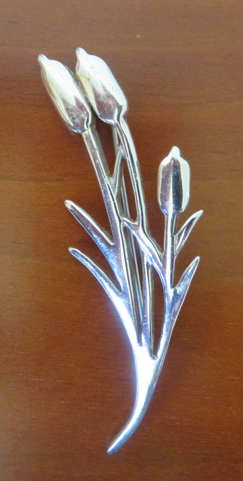 925 Sterling Silver Brooch, Cattails, 2.75″ x 7/8″, 3/8 oz/10g, with mark