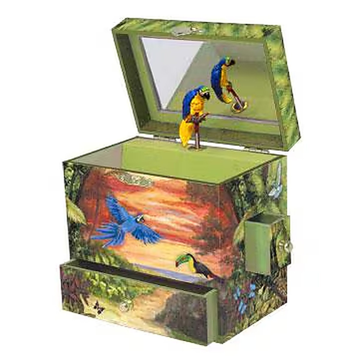 Parrot Musical Jewelry Box Kids Girls Boys Wooden Spinning Bird Music Box Gift
