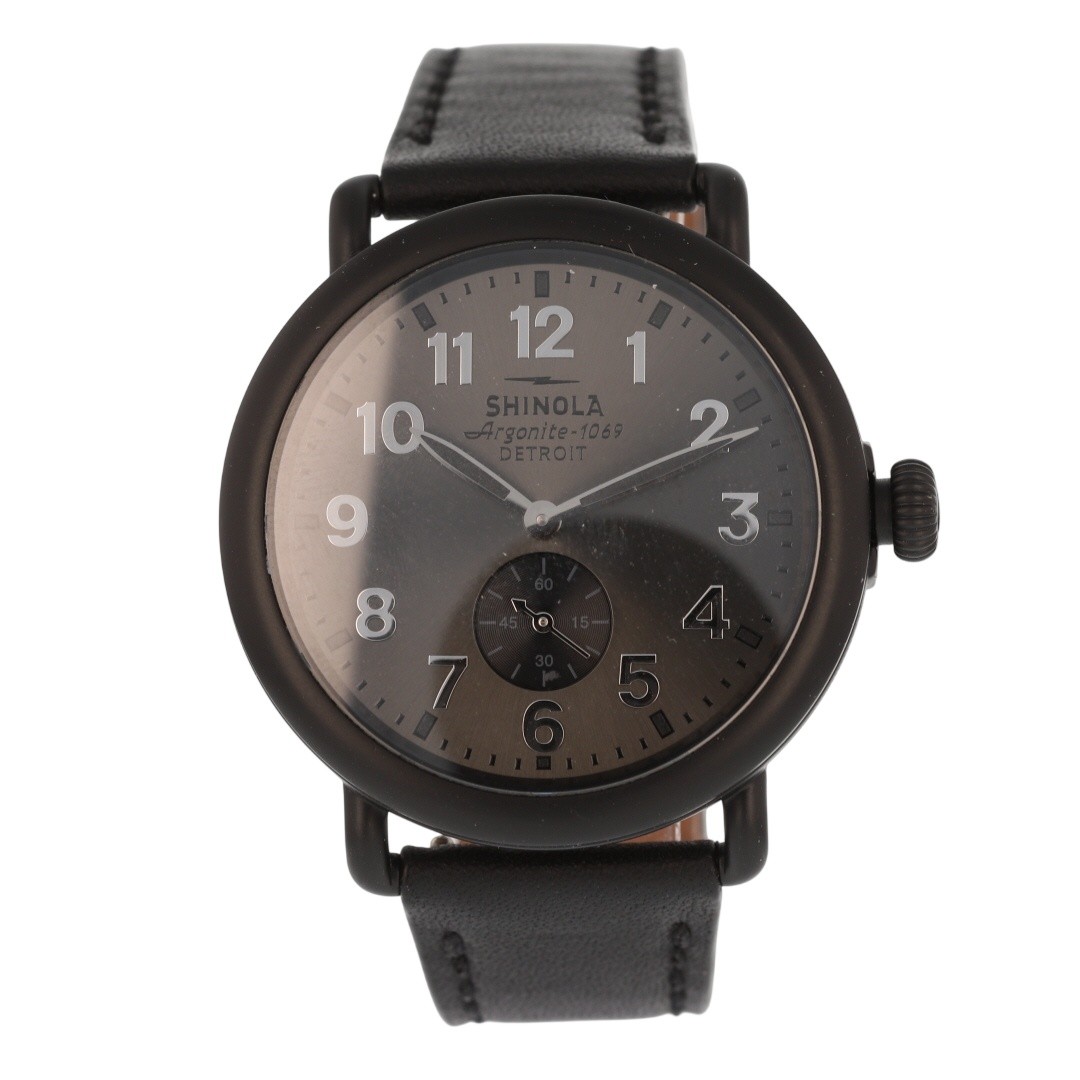 Shinola The Runwell Argonite 1069 Black Dial Stainless Steel Leather Strap Watch