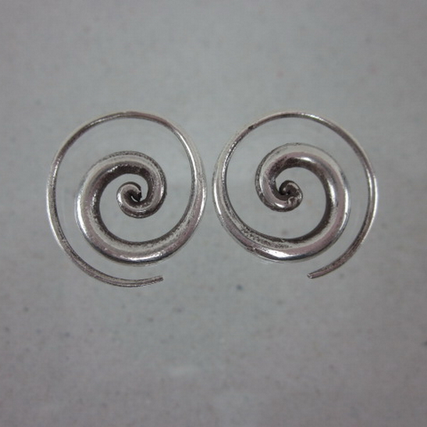 Fine pure Silver Earrings Spiral Round Coil Round Tribal Handcraft Artisan Jewel