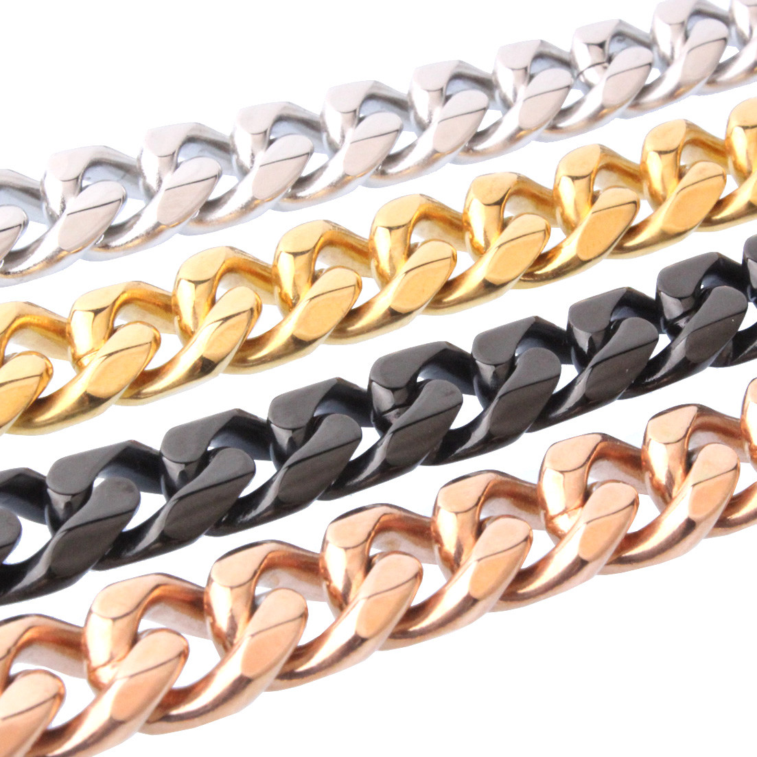 Heavy 12mm 15mm Mens Stainless Steel Silver Gold Black Curb Cuban Chain Bracelet