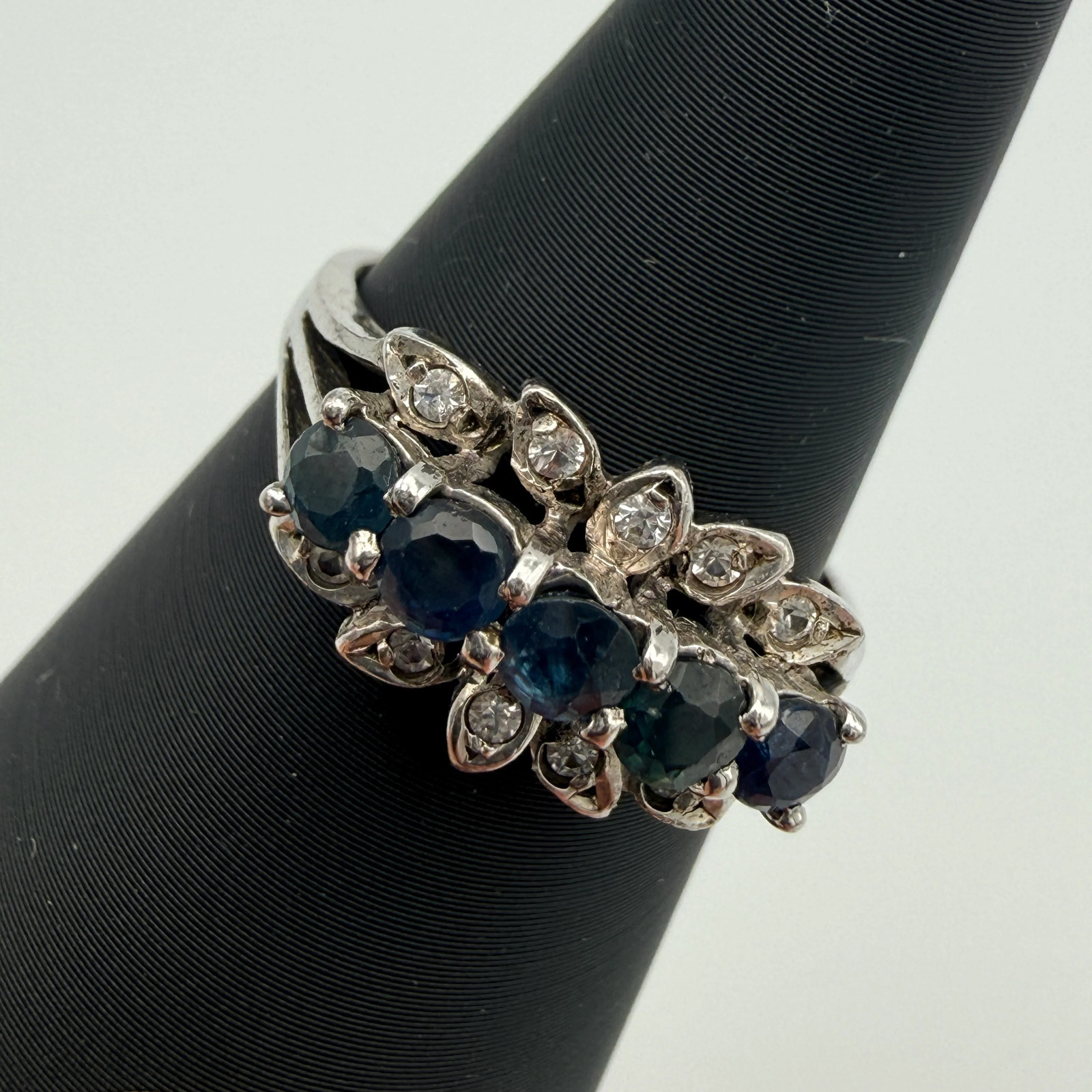 Silver Ring 925 Sterling Blue Green Stones Cubic Zirconia Ring Size 56 Vintage 1990