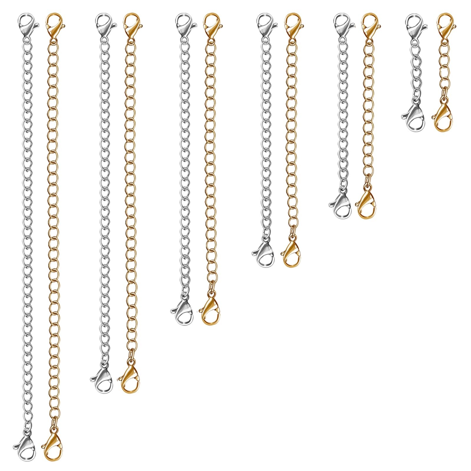 12 Pcs Extender /Safety Chain Extender Necklace Bracelet Lobster lock 1″ To 6″