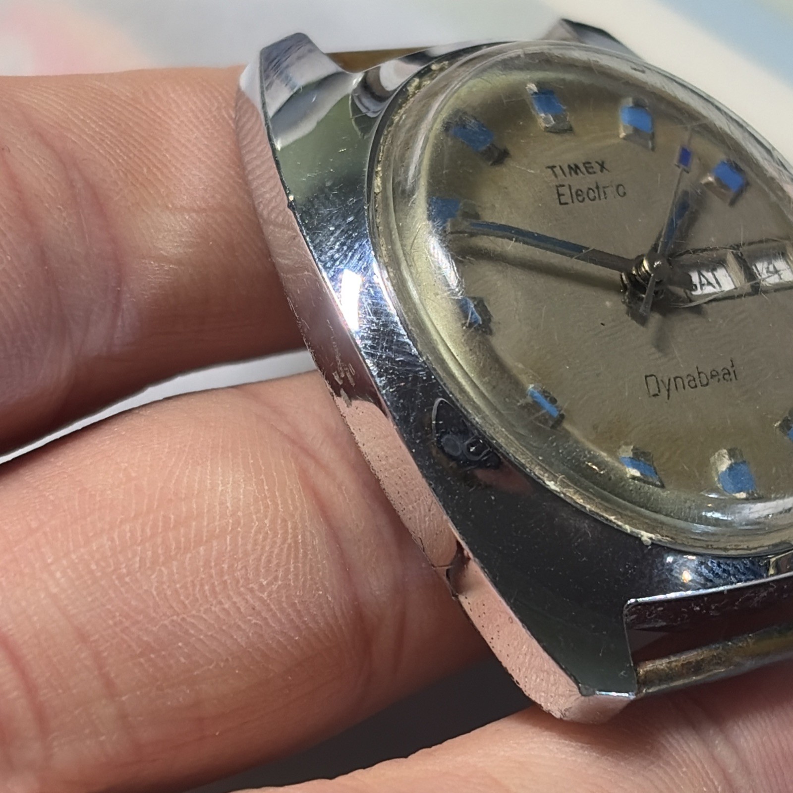 Vintage Men’s TIMEX Electric Dynabeat Day/Date, Blue Indices For Parts/Repair