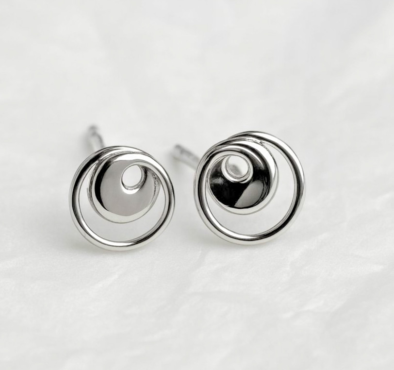 925 Silver Ladies Kids Earrings 7mm Stud Spiral Round Stud Earrings