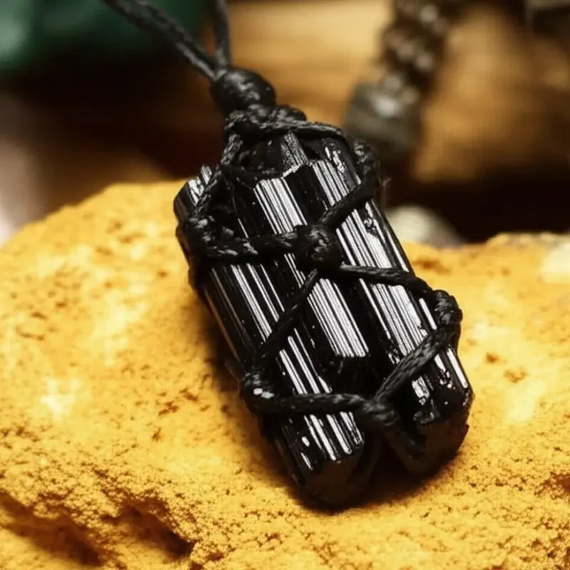 Raw Black Tourmaline Pendant Necklace Healing Reiki Unisex Crystal Necklace Gift