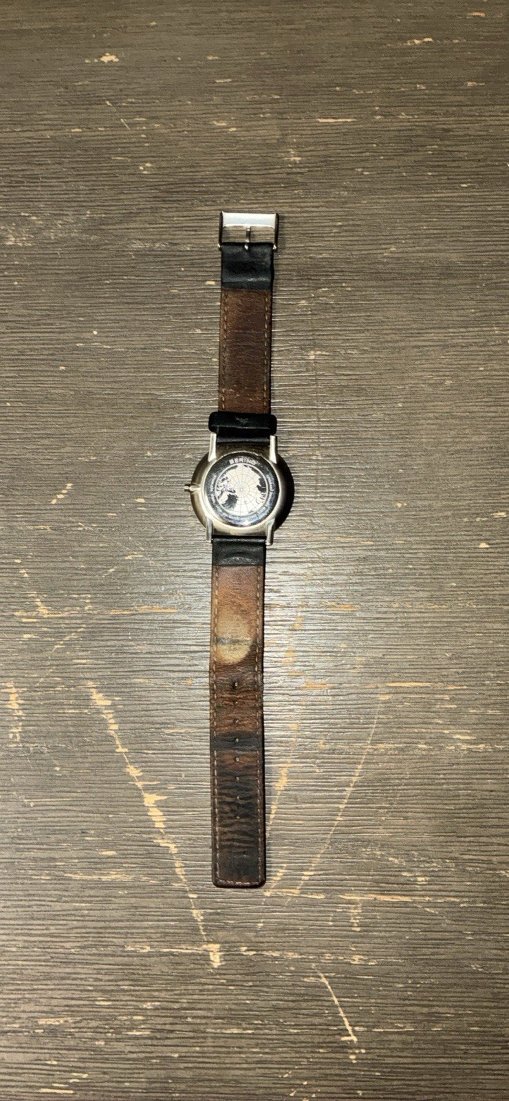 Bering Quartz Analog Wristwatch White Dial Black Leather Strap 30m