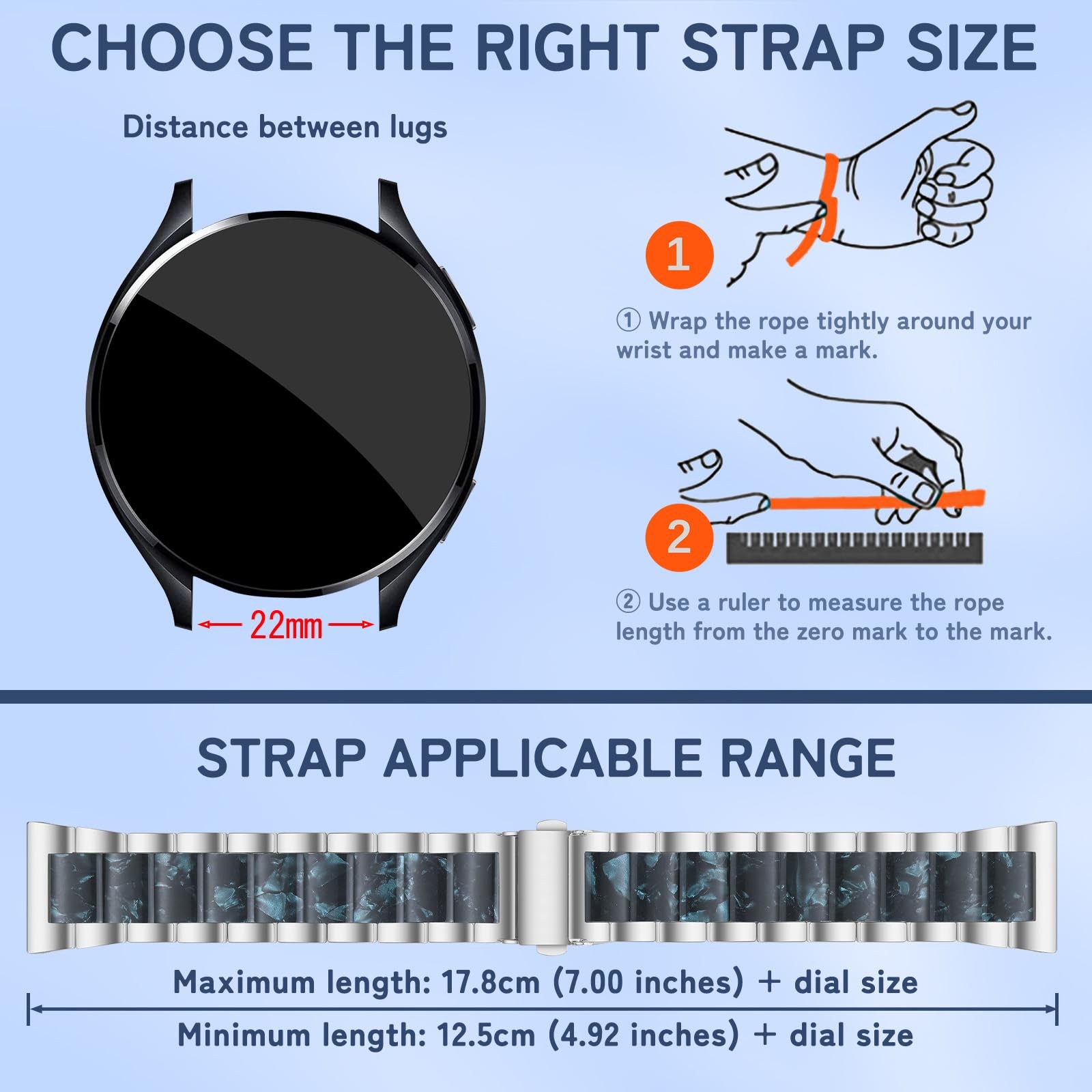 Resin Bands for 20 mm / 22 mm, Resin & Stainless Steel Metal Straps Band Ligh…