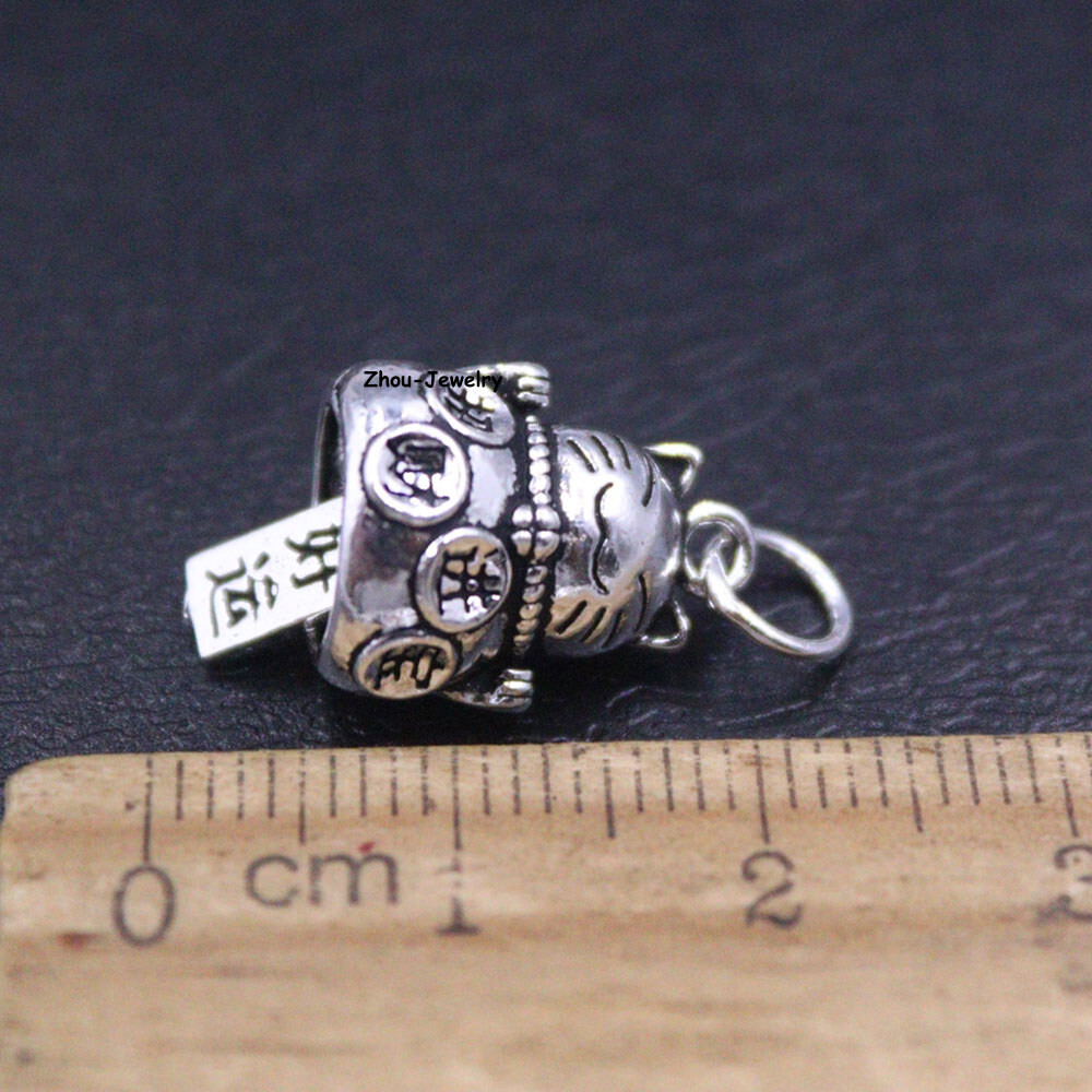 1PCS Real S925 Sterling Silver Pendant Men Women Fortune Cat Bead Pendant 2-3g