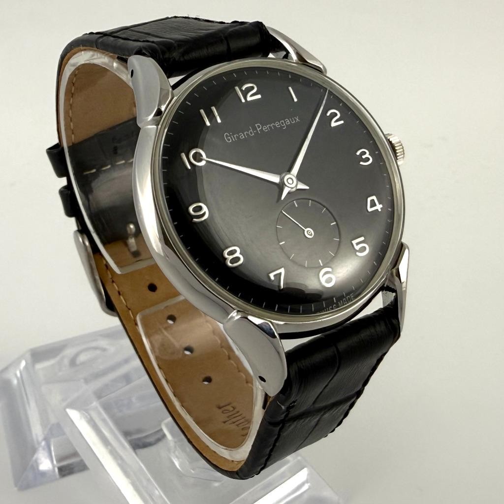 SWISS FINE GIRARD PERREGAUX LONG FANCY LUGS BOLD BLACK DIAL MANUAL WIND VINTAGE