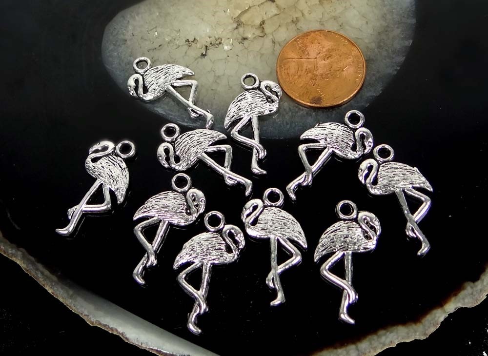 10 Flamingo Charms Pendant Antique Silver Pewter Crane Pendant 24x12mm