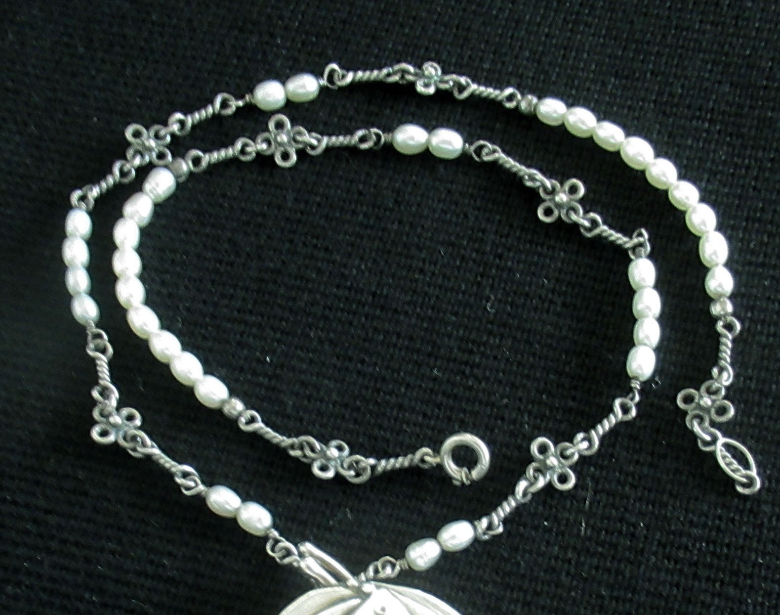 HANDMADE LARGE STERLING NECKLACE PENDANT BROOCH w PEARLS, 2 3/4 INCHES, 34 GRAMS