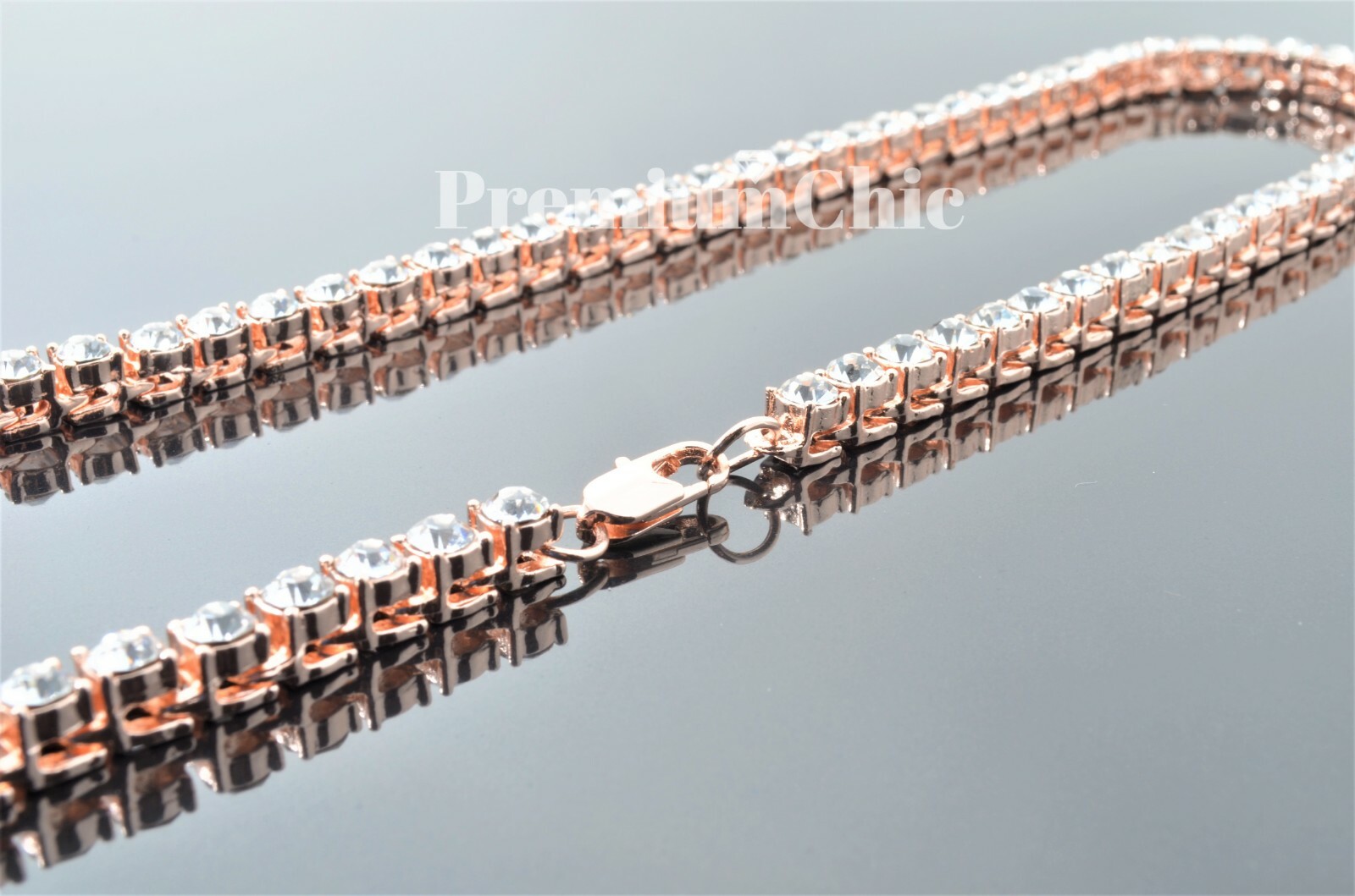 Tennis Chain Choker ICED CZ Stones Mens HipHop Necklace Rose Gold Plated Jewelry