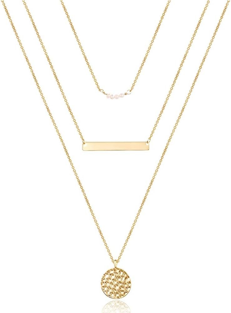 Handmade Dainty Layered Choker Necklace Set – Simulated Pearl & Y Pendant