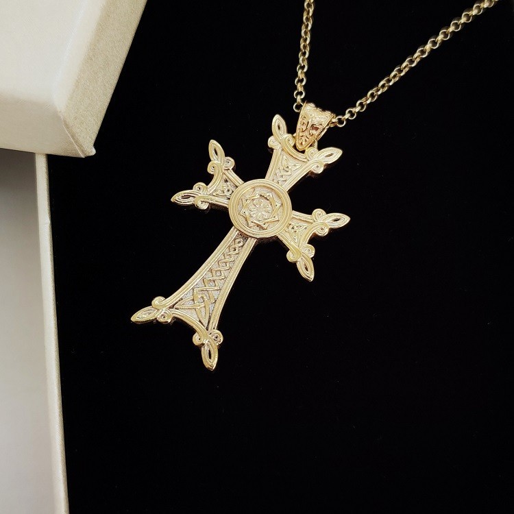 Armenian Cross Pendant 925 Silver Gold Filled Men Jewelry