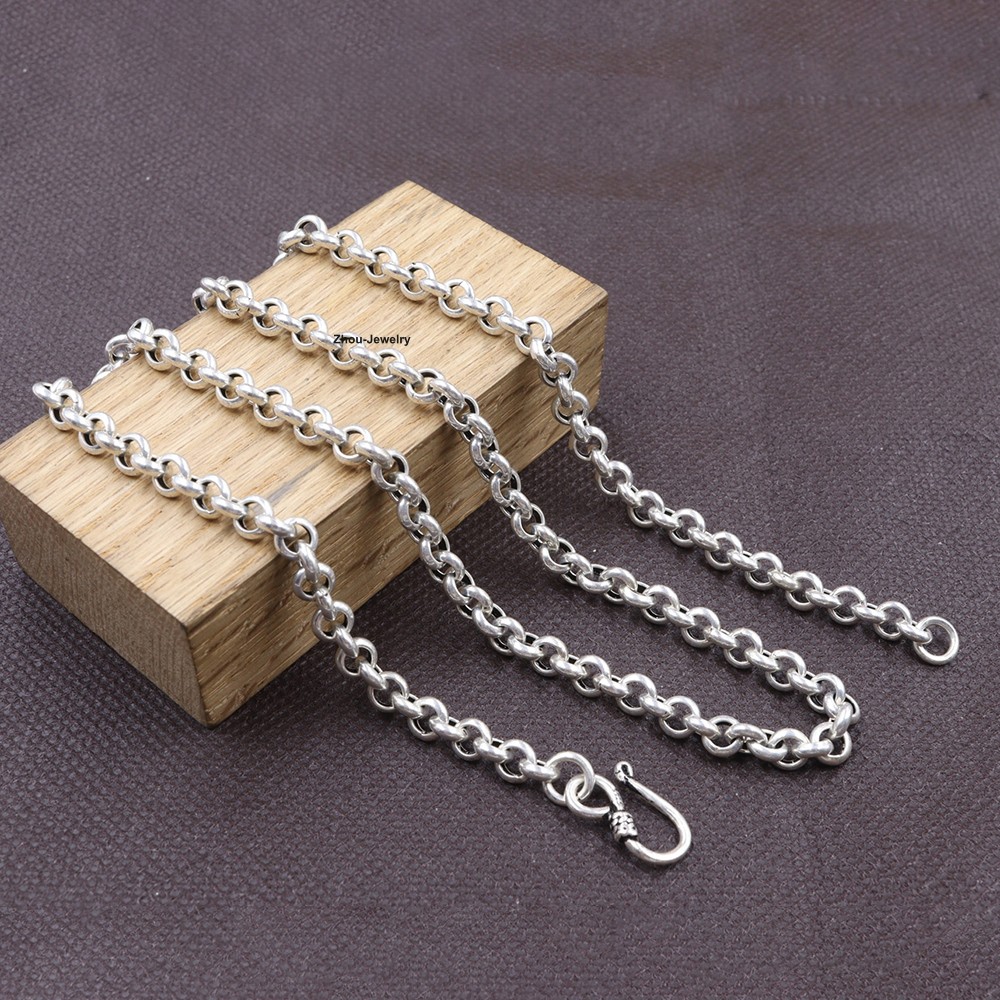 Real 925 Sterling Silver 5.5mm Rolo Link Chain Necklace 23.6inch Sturdy Chain