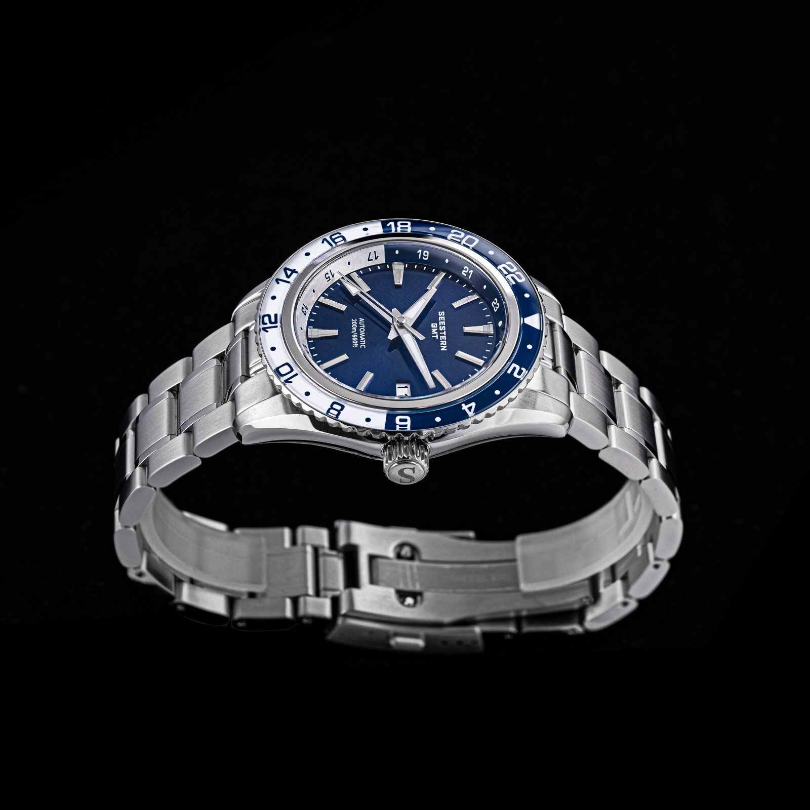 Seestern GMT S456.BE Sapphire Crystal Mechanical Mens NH34 Watch SEAGULL 1963