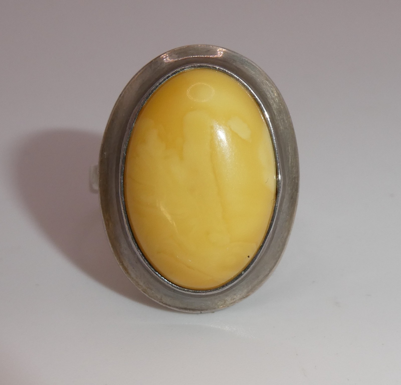 Vintage Ring Sterling Silver Butterscotch Egg Yolk Amber Cabochon Statement