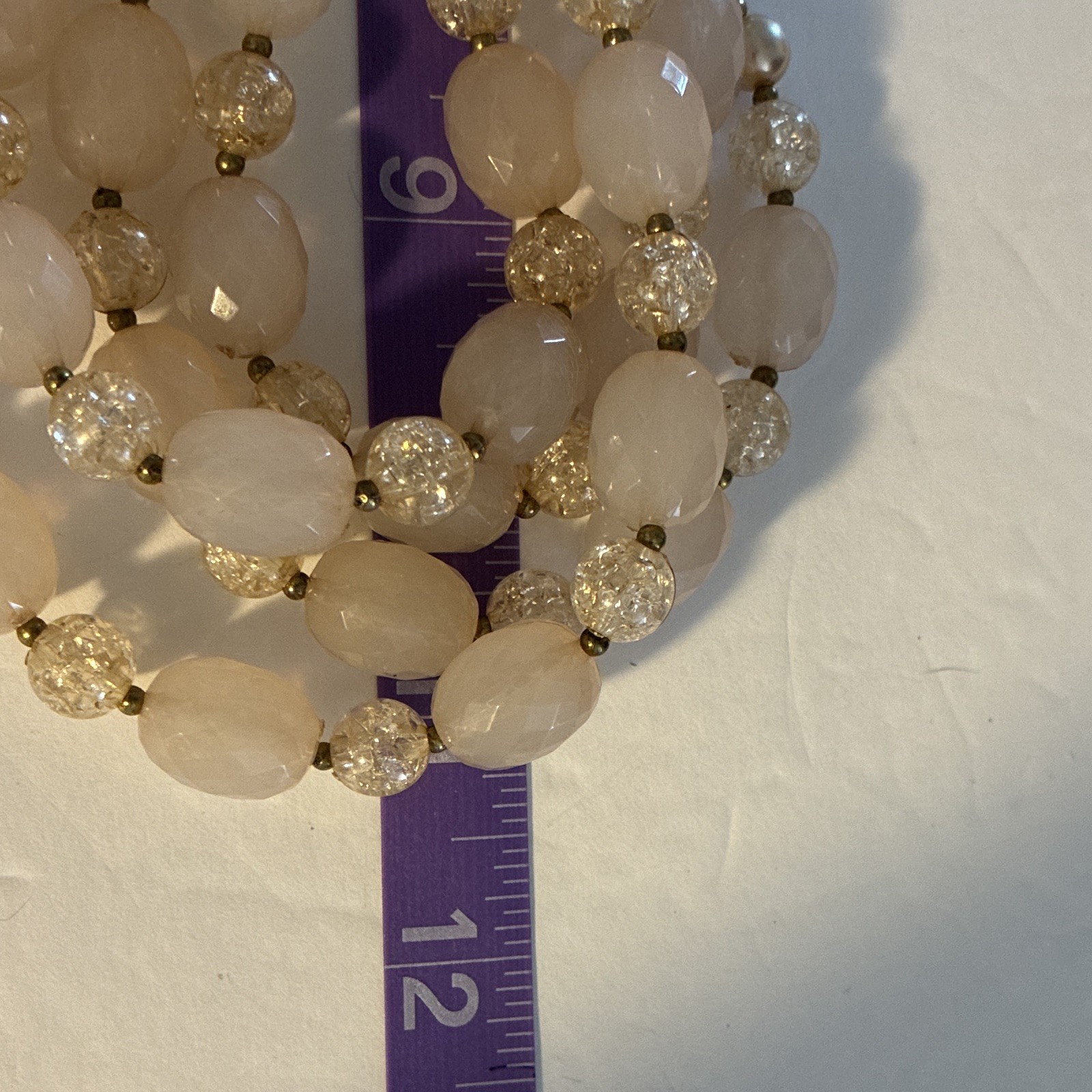 Chunky Multi Strand Statement Necklace Pink Faux Pearl Acrylic Bead Bib Bronze
