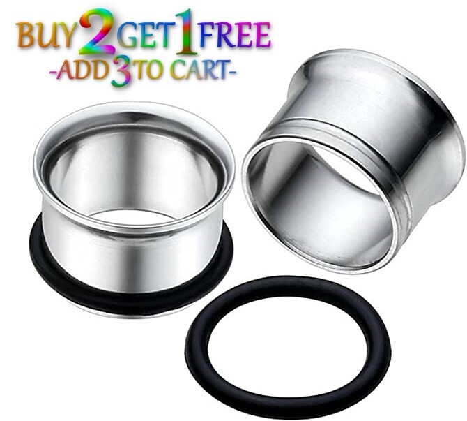 Pair 8g-50mm STAINLESS STEEL SINGLE FLARE TUNNELS Gauges Solid Body Plugs 1089
