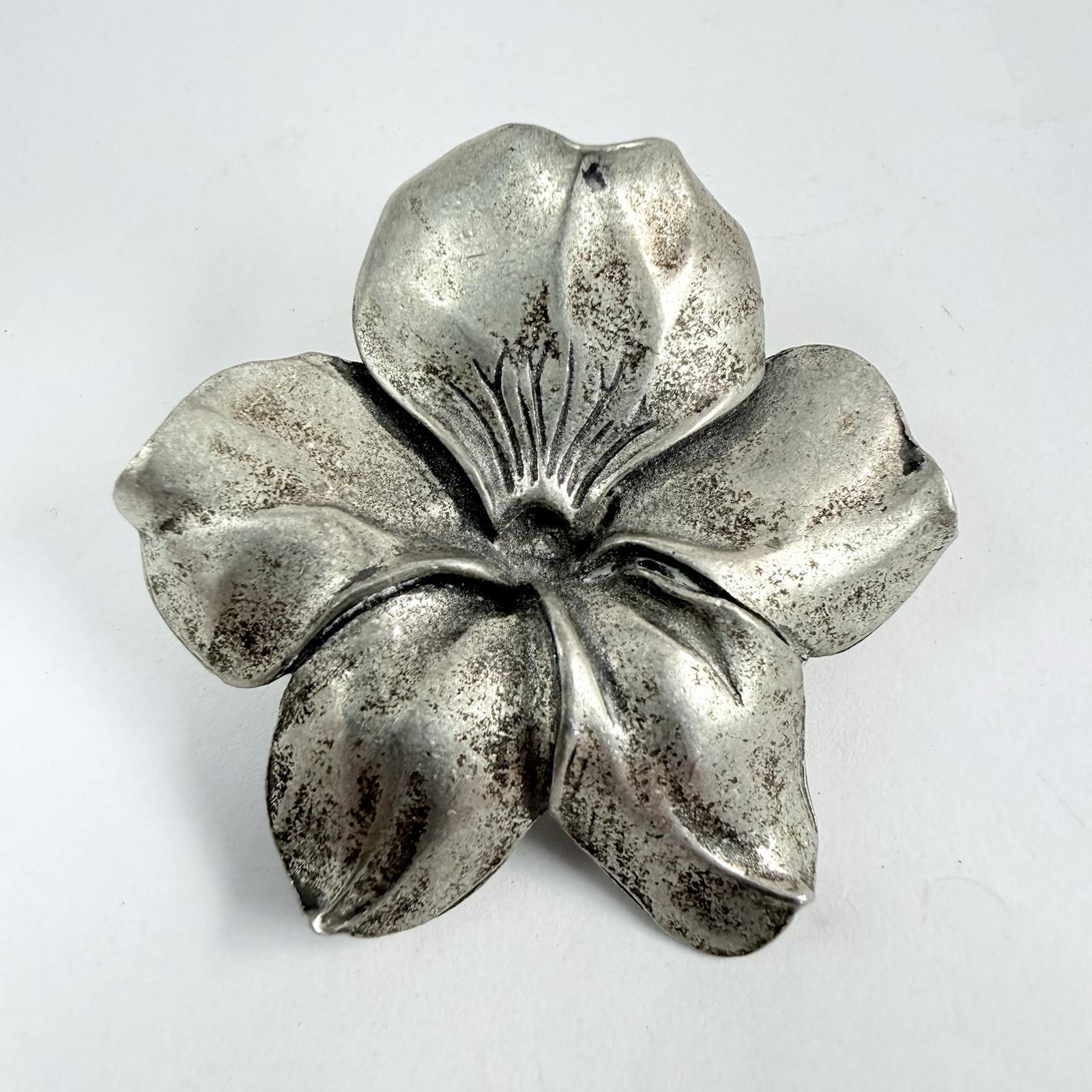 Vintage Seagull Pewter Handcrafted Flower Brooch Pin Signed JP 295