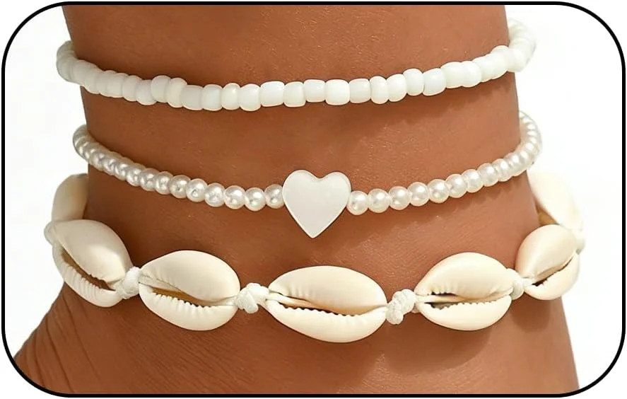 3PCS Boho Anklets for Women Summer Beach Women’s Ankle Bracelets Beaded Anklet B