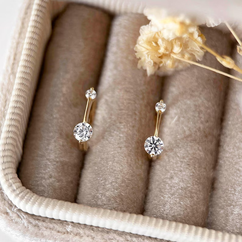 1.00Ct Round Cut Moissanite Women’s Huggie Hoop Earrings 14K Yellow Gold Plated