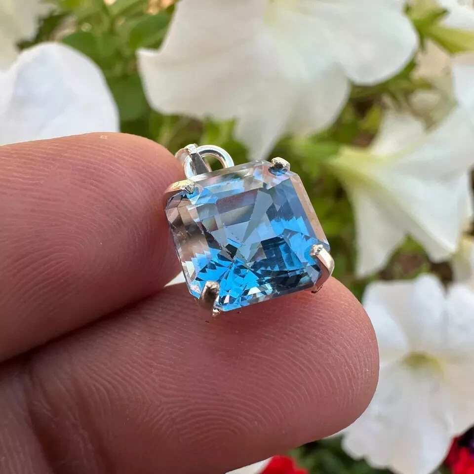 Natural Certified 23.55 ct Santa Maria Blue Aquamarine Pendant -925 Solid Silver