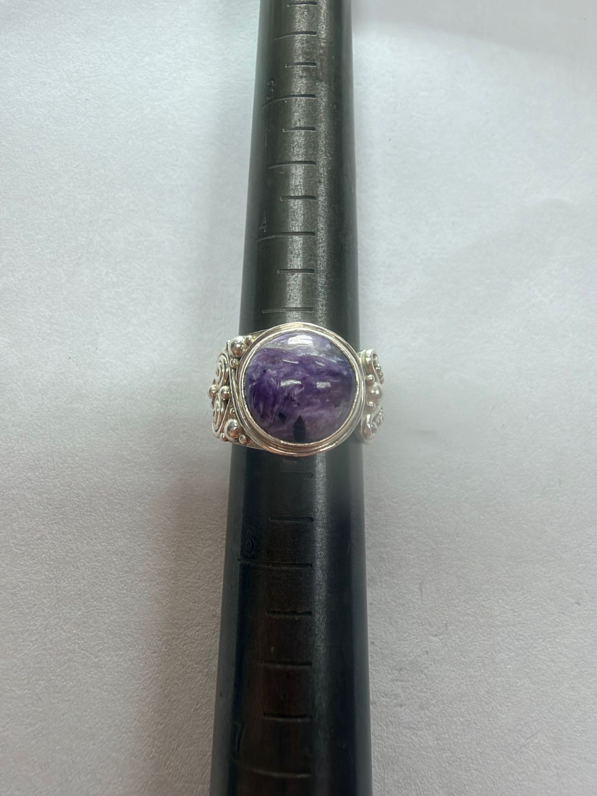 Sajen Sterling Silver Ring (Size 5+) with Charoite Stone [076DUW]