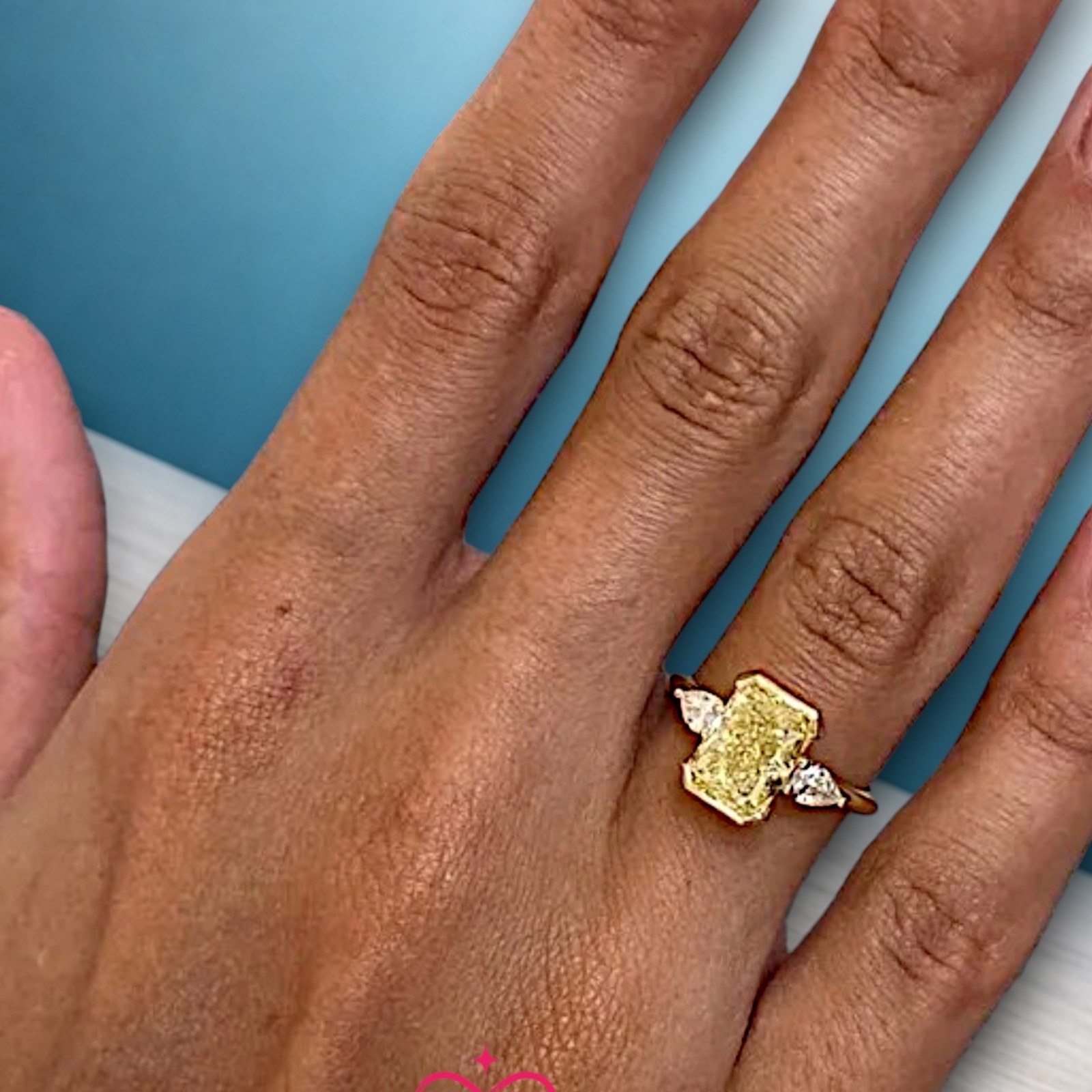 Radiant Cut 2.90 Carat Fancy Vivid Yellow Diamond Ring Lab Grown 14K Yellow Gold