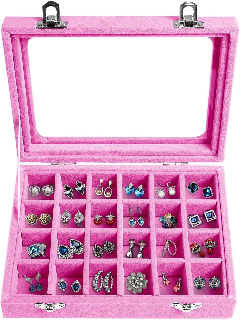 Velvet Jewelry Box 24 Grid Jewelry Earrings Display Organiser Box Ring Tray H…