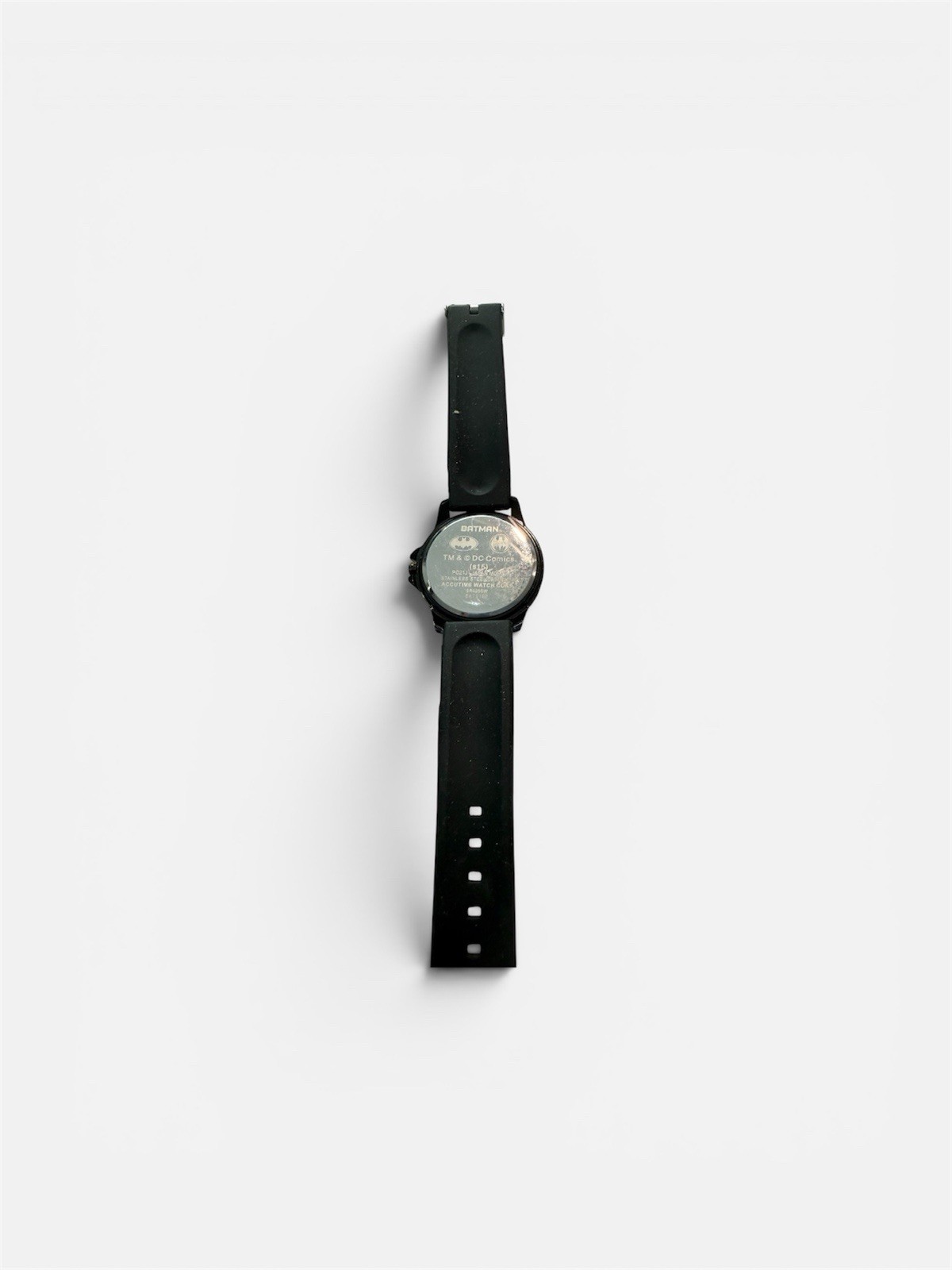 Accutime Batman Logo Quartz Analog Watch 39mm Black Strap Vintage Need Battery