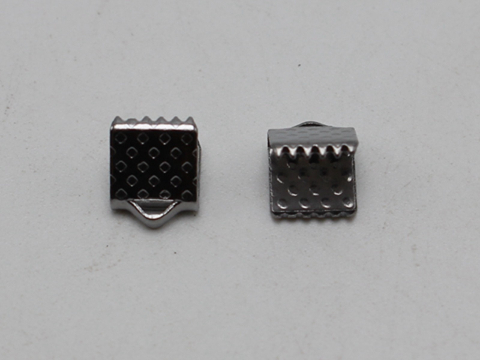 Gunmetal Tone Textured Ribbon Necklace Cord End Caps Crimp Beads Tips