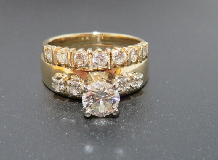 14K YG ROUND DIAMOND BRIDAL SET 1.00 tcw SZ 7.5 9.25 MM WIDE 7.17 gram(A21807-1)
