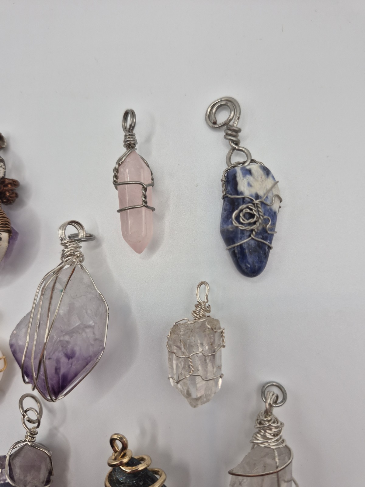 Handcrafted Collection of Wire Wrapped Amethyst Quartz Natural Stone Pendants