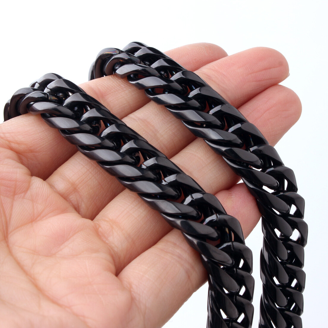 9/11/13/16/20mm Mens Cuban Curb Black Necklace Stainless Steel Link Chain 7″-40″