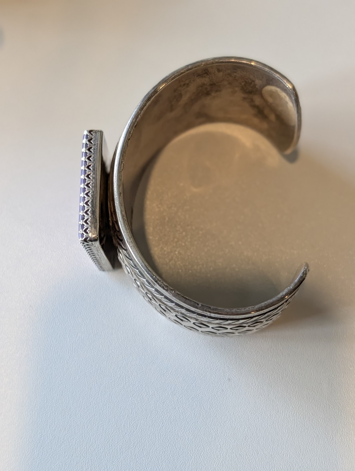 Gary S. Custer Navajo Sterling Charoite Cuff 114g Hand-Stamped 1⅜” Wide