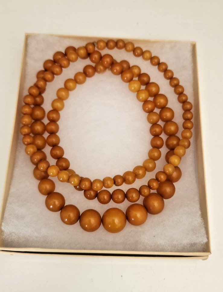 Vintage Graduated Bakelite Butterscotch Beaded Egg Yolk Long Necklace 25” Inches