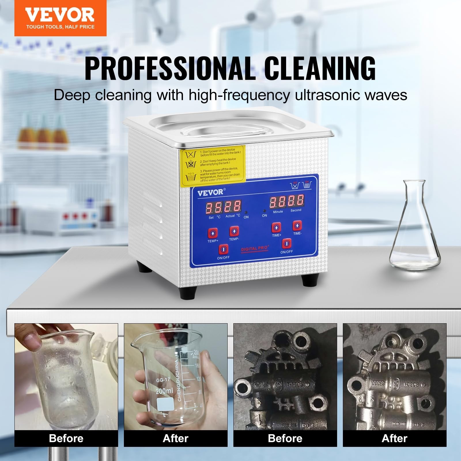 1.3L Professional Ultrasonic Cleaner with Digital Timer – 40kHz Jewelry, Watch,