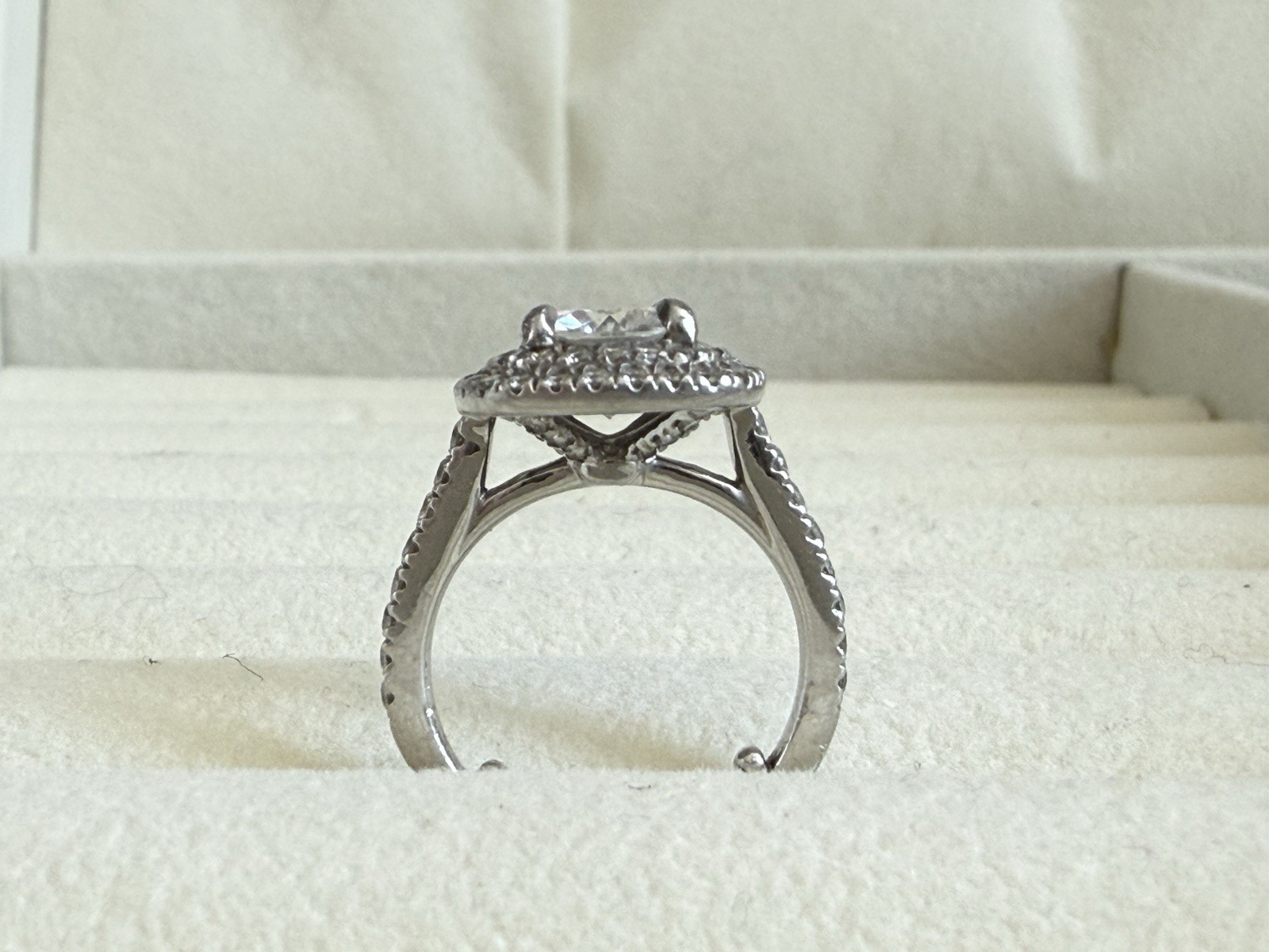 Brilliant Earth Platinum Halo Ring 7mm Cushion Moissanite Sz 4.5 Fits 4.0