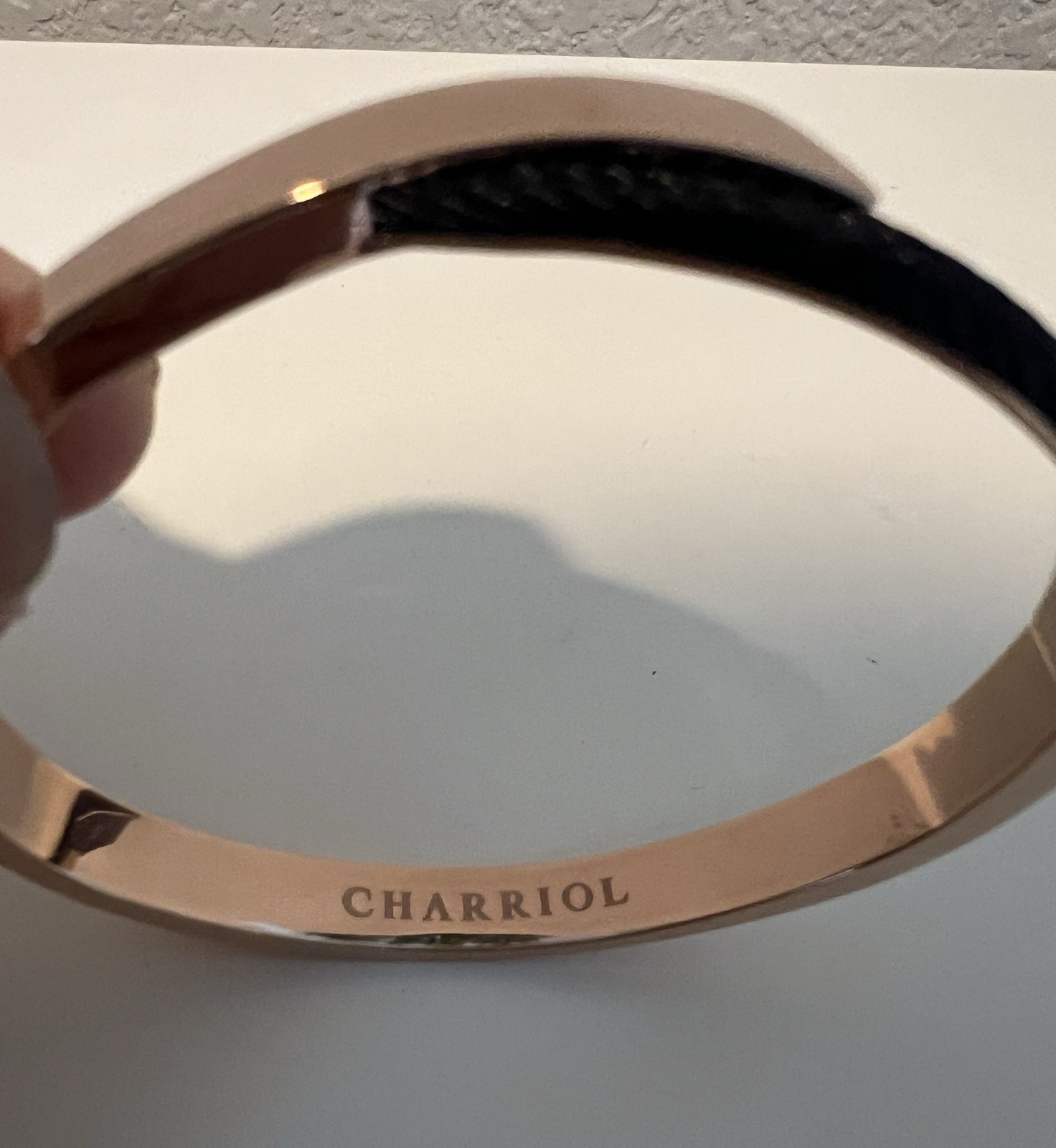 NEW Sz XLCharriol RoseGold tone Steel PVD Black Cable Shoreline Bangle Bracelet