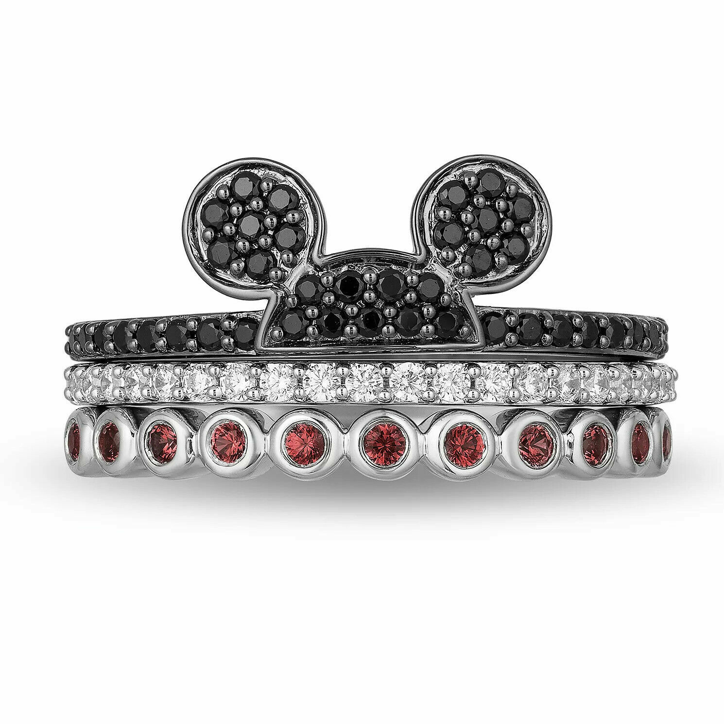 Mickey Mouse & Minnie Mouse Round Cut CZ Engagement Ring Set in Solid 925 Silver