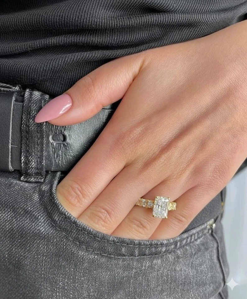 14k Yellow Gold 4 Carat Diamond Lab Grown IGI E F VVS Ring Certified Radiant Cut