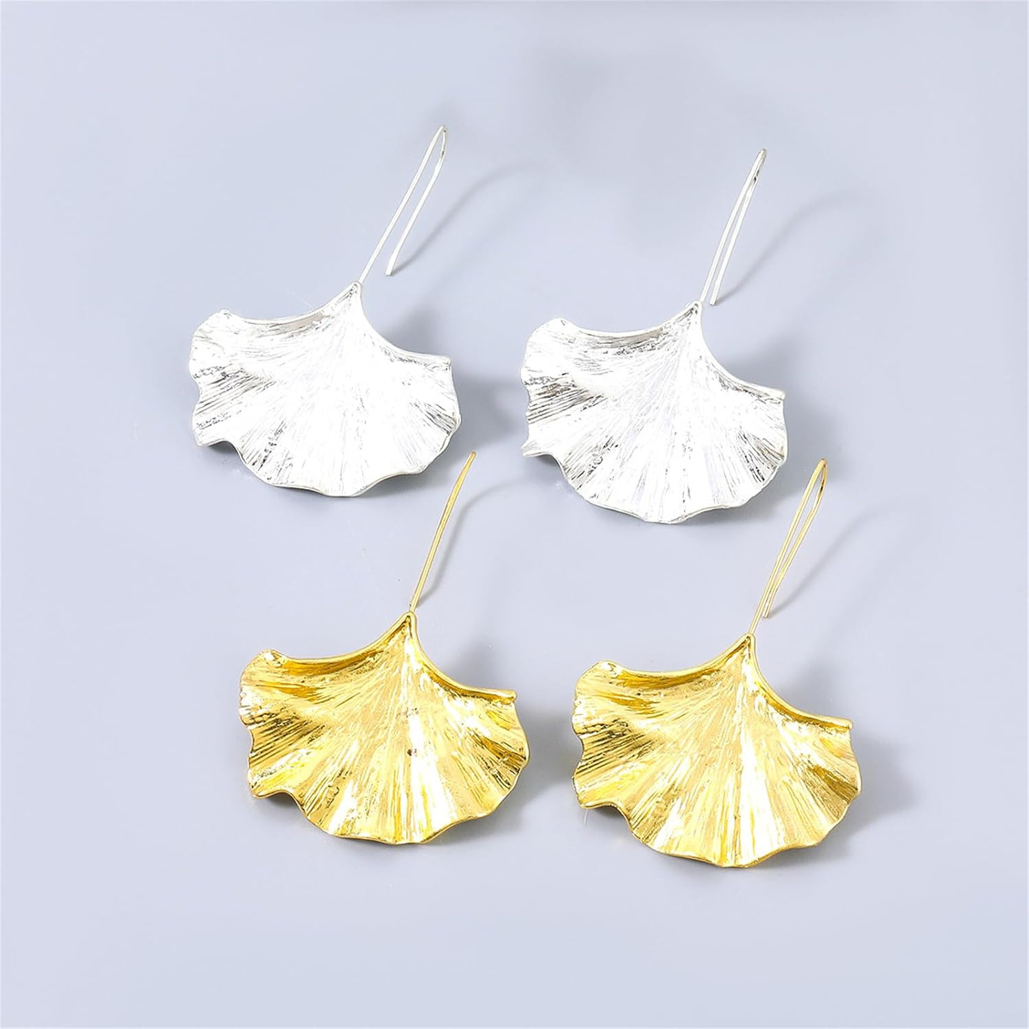 Ginkgo Leaf Earrings Silver Plated Boho Vintage Leaves Flower Plant Gold