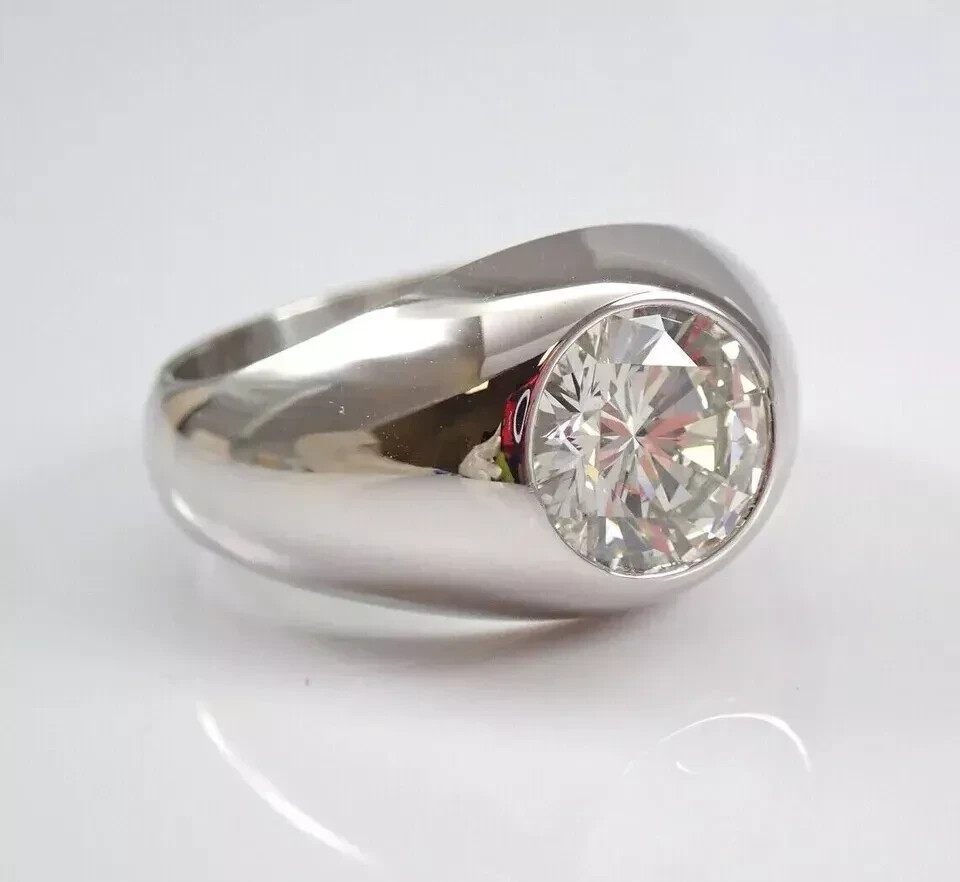 4Ct Round Moissanite Men’s Solitaire Halo Wedding Ring Real 925 Sterling Silver