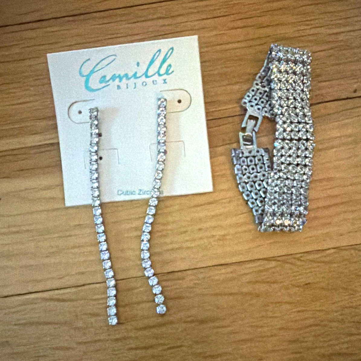 Camille Bijoux Cubic Zirconia Silver Jewelry Set Earrings & Bracelet