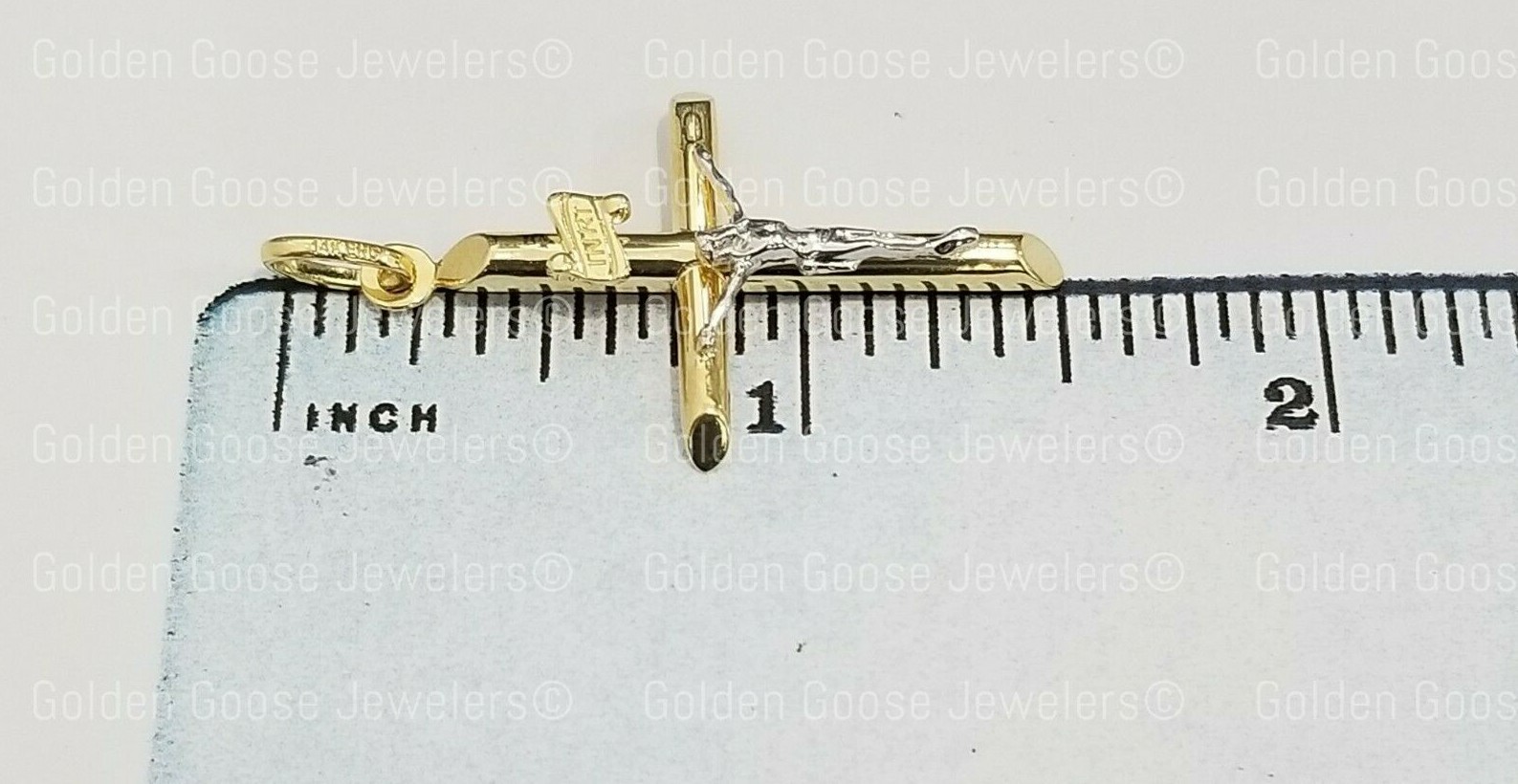 Sale Real 14K Yellow White Gold Jesus Cross INRI Tube Pendant Charm Religious
