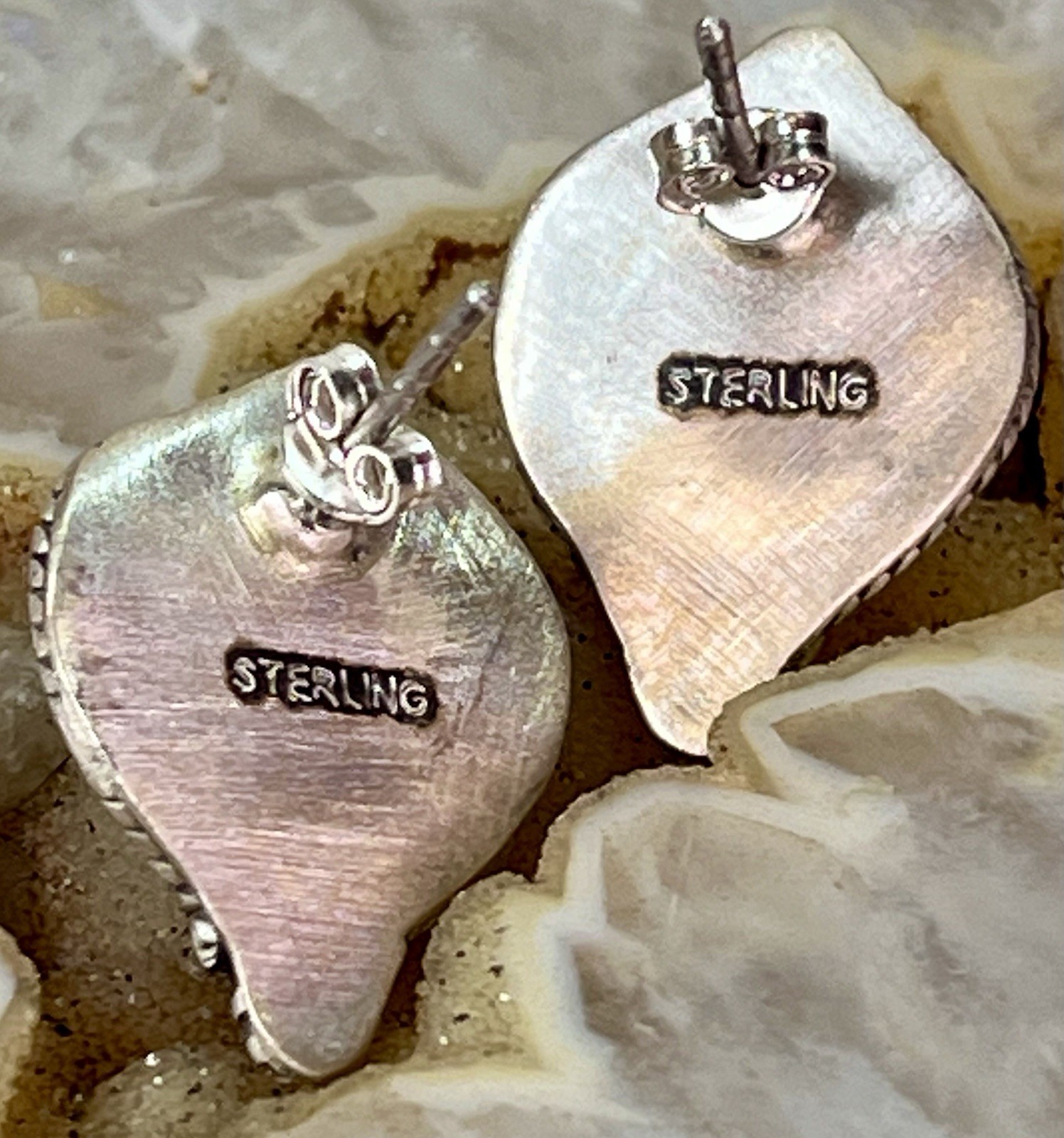 White Buffalo Heart Stud Sterling Silver Handmade Earrings SW Native Style 6g